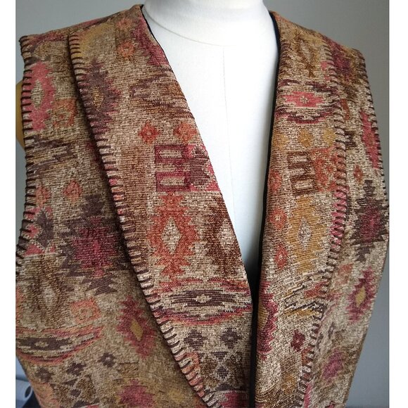 Tapestry Western Blanket VEST Aztec Concho Cowgirl RHONDA STARK USA Utah XL - Picture 2 of 12